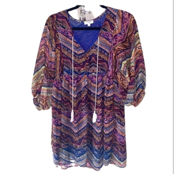 Umgee Boho dress boho hippie babydoll peasant tassel detail‎ lined - Picture 1 of 5